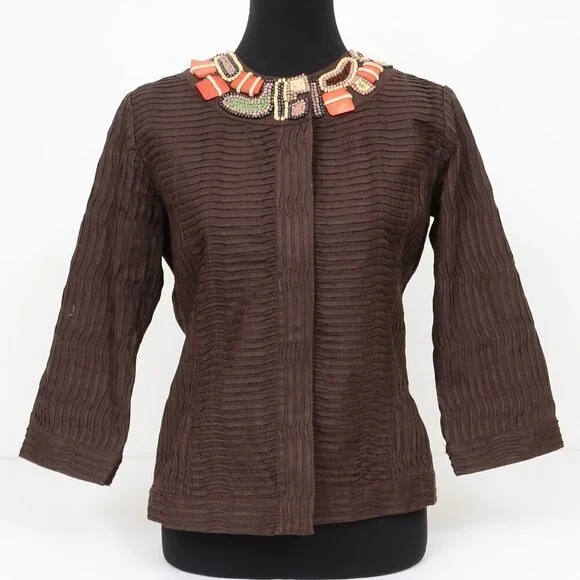 Chico Burundi Beat Bernita Tribal Beading Embroidery Jacket Size 0 (XS) Office - Picture 3 of 12